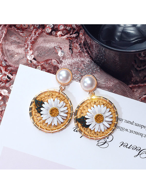 Winding flower earrings girly sweet geometric circular woven
