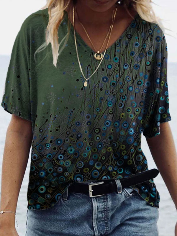 V-neck Printed Loose Short-sleeved T-shirt V-neck Printed Loose Short-sleeved T-shirt