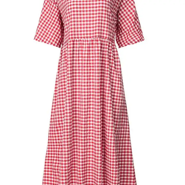 Maternity Plaid Casual Short-sleeved Round Neck Maxi Dress - Styletaken.chimpone.com 