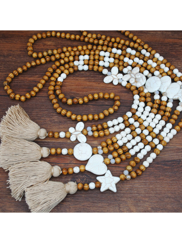 Bohemian handmade wooden beads beaded pendant
