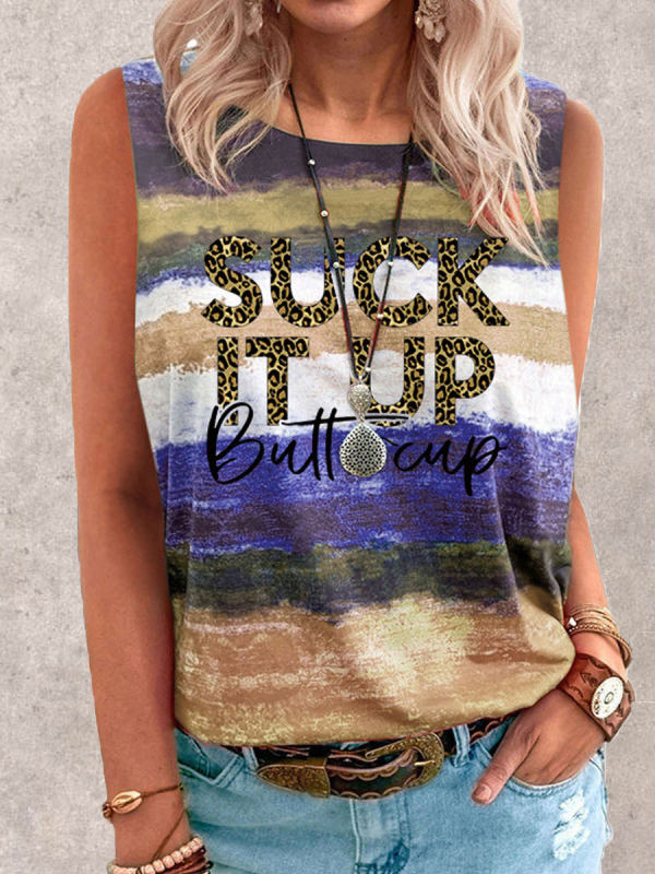 Round Neck Color Letter Printed Tank Top T-shirt