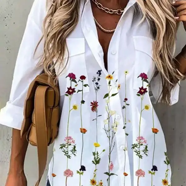 Floral Print Loose Casual Long-sleeved Blouse - Styletaken.chimpone.com 