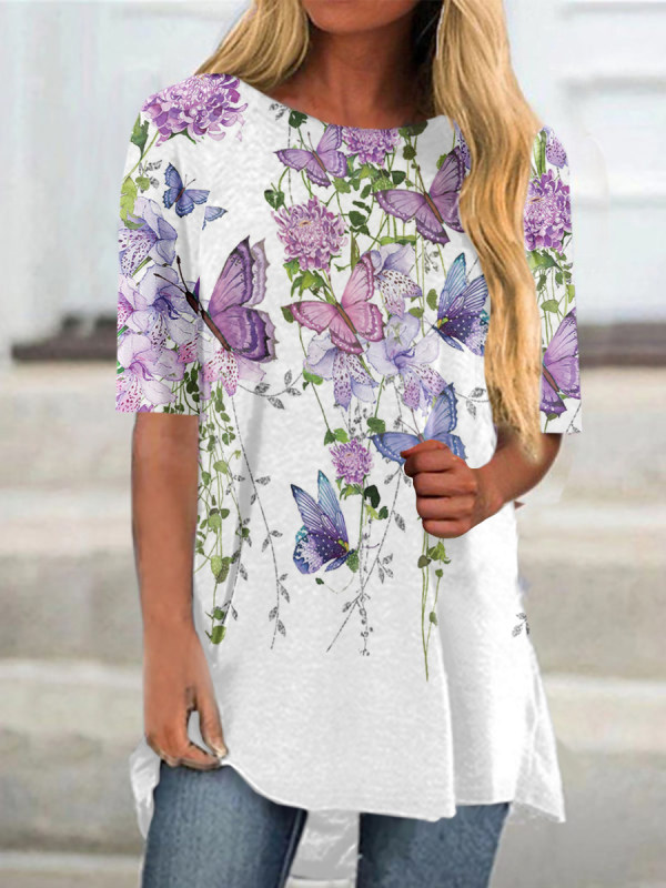 women The new casual butterfly print T-shirt