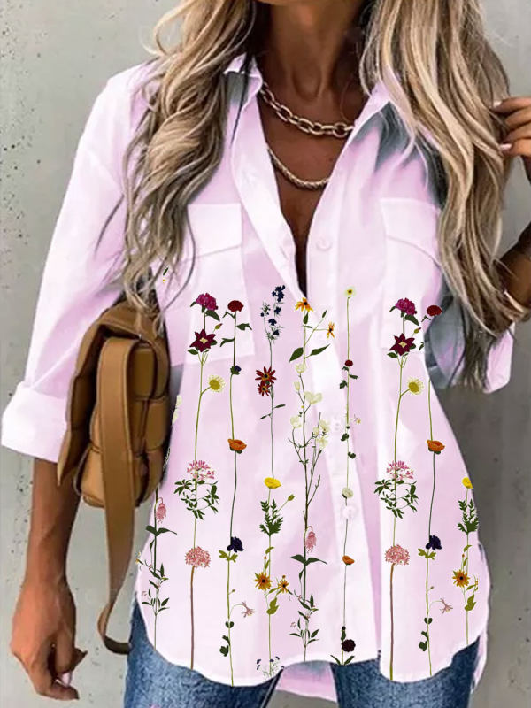 Floral Print Loose Casual Long-sleeved Blouse - juretro.com