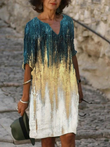 Ladies Bronzing Print Casual Shift Dress