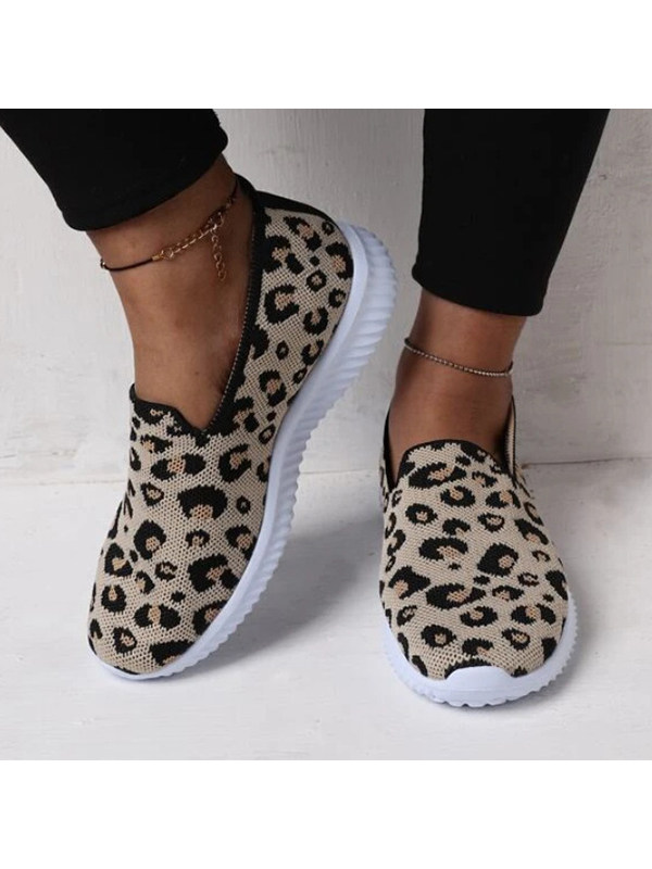 Women's Casual Comfortable Leopard Print Fly Knit Sneakers