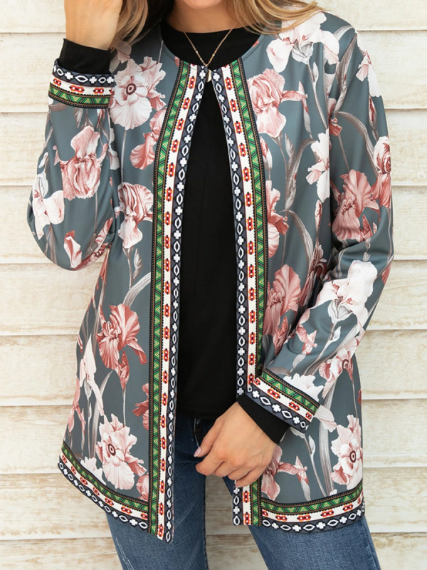 Ladies Retro Floral Print Casual Jacket