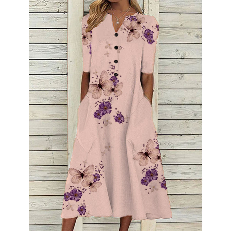 

Butterfly Print Long Sleeve Casual Maxi Dress