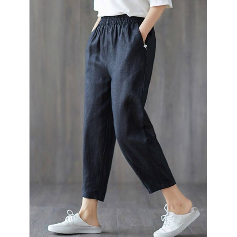 

Womens Plus Size Cotton Linen Elastic Pants