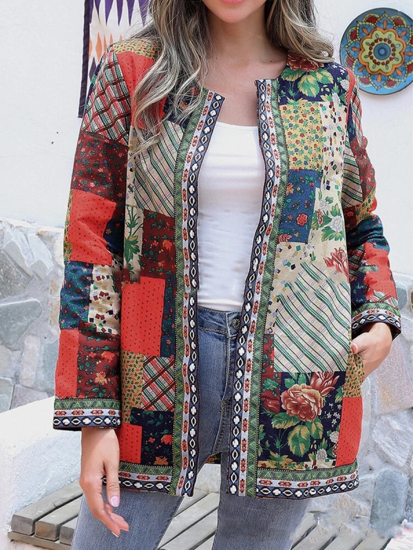 Casual Retro Ethnic Style Color Matching Cardigan