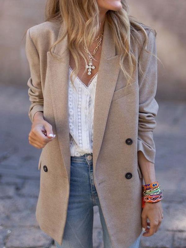 Fashion Solid Color Lapel Long Sleeve Casual Coat