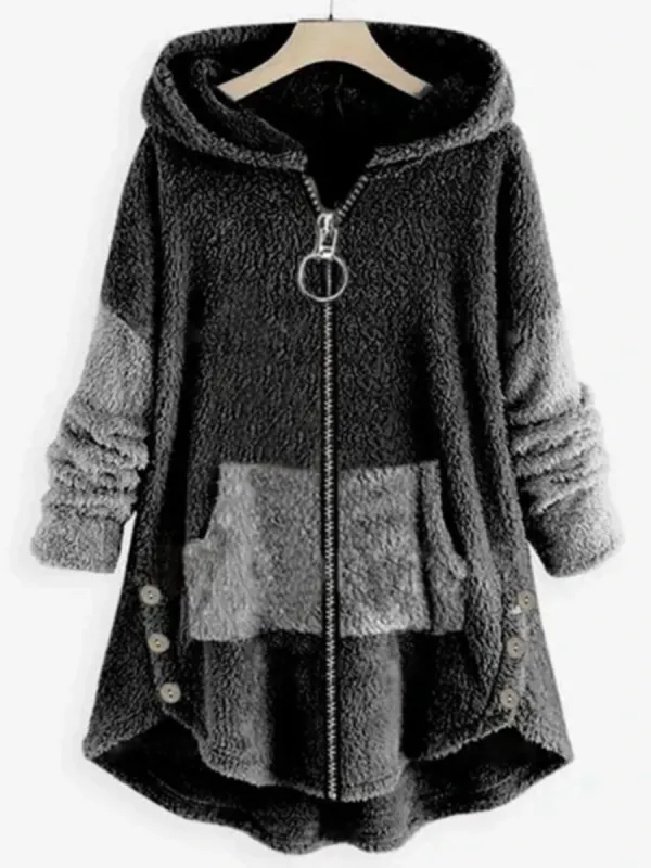 Contrasting Hooded Zipper Warm Coat - Ninacloak.com 