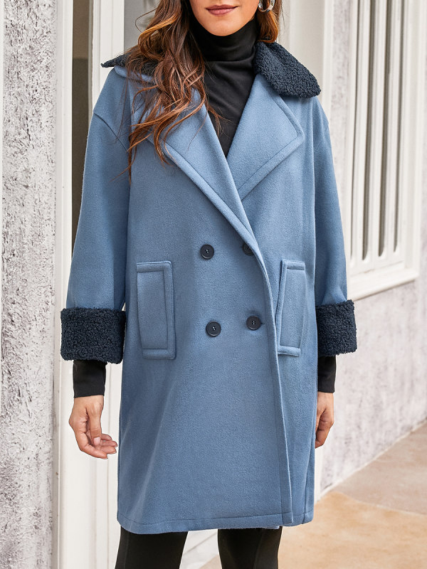 Women's Pure Color Coat With Fur Collar