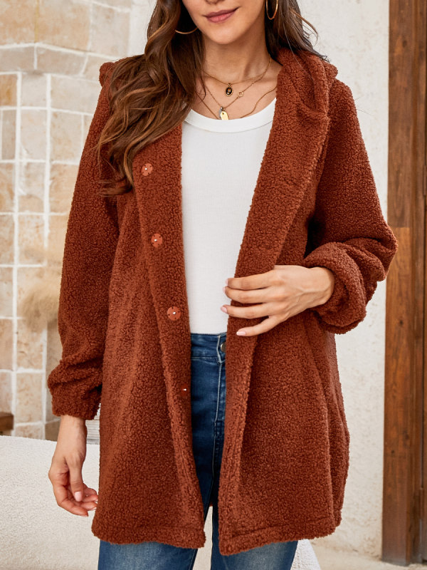 Women's Solid Teddy Wool Coat