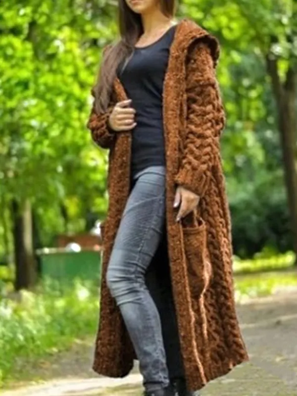 Casual Hooded Long Cardigan Sweater - Ninacloak.com 