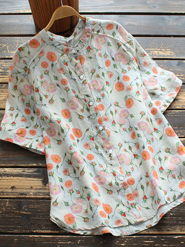 Floral Print Casual Short-sleeved Blouse