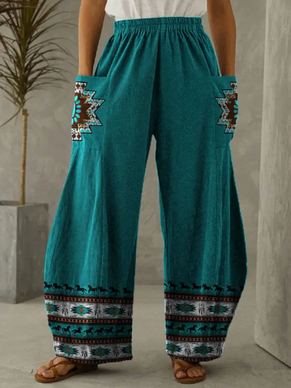 Casual Western Print Wide Leg Women's Pants - Oasisjoy.com 