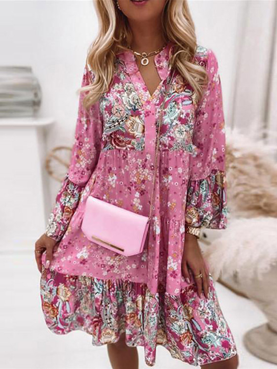 Resort Floral Panel Long Sleeve Dress