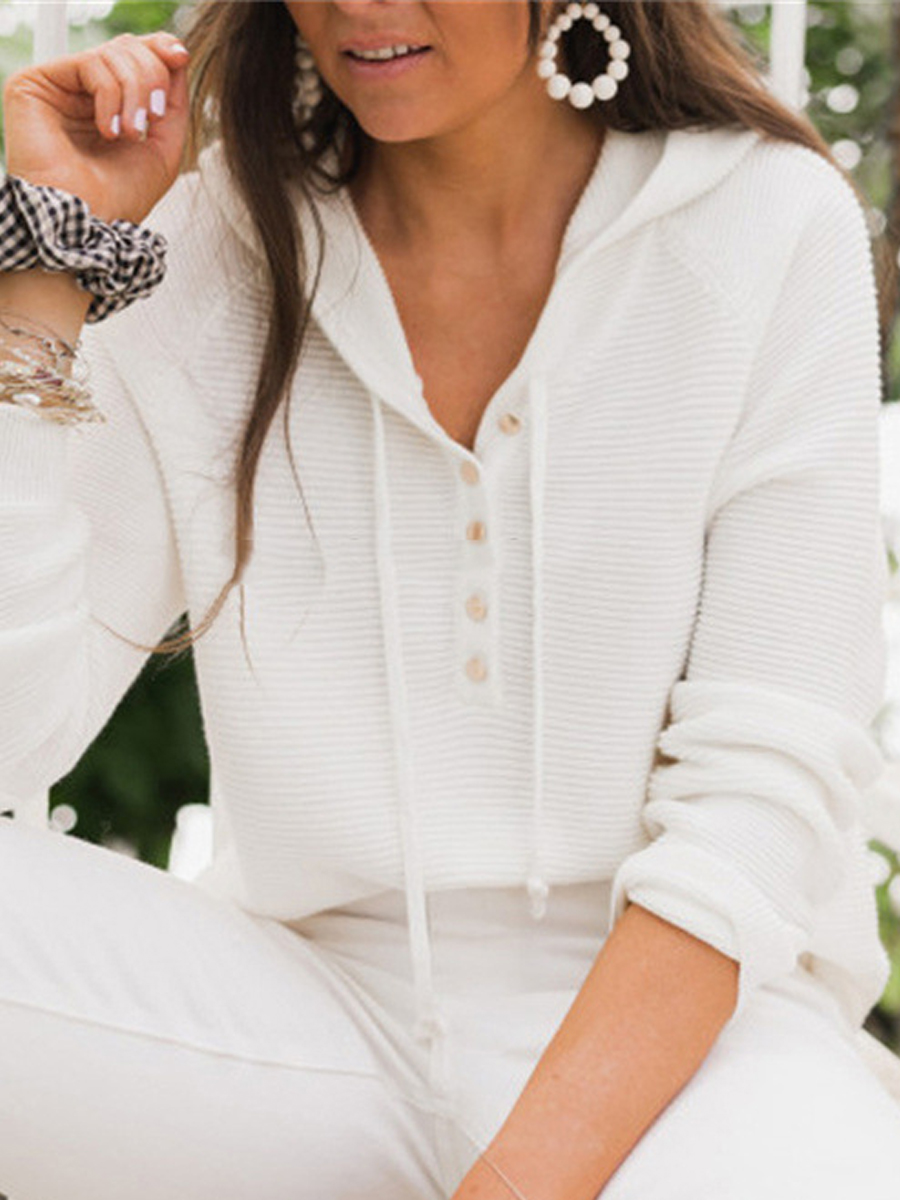 Loose Solid Pullover Hooded Sweater