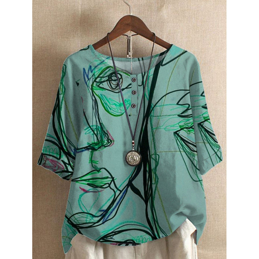 

Loose Cotton Print Short-Sleeved Shirt