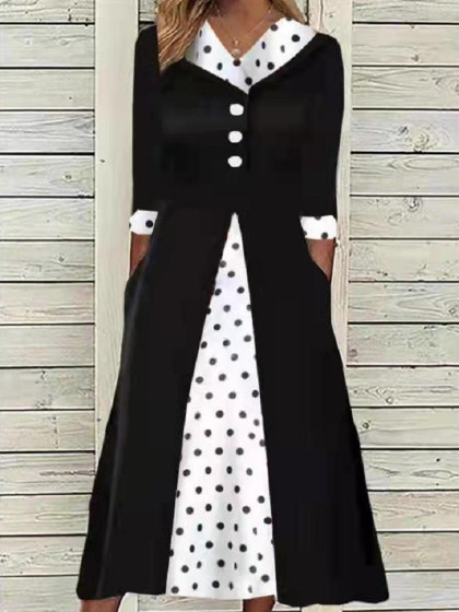 Fashion Stitching Polka Dot Swing Dress