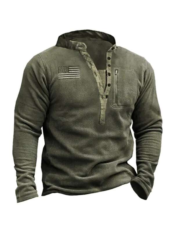 Men's Outdoor Fleece Warm Henley Collar Tactical Sweatshirt - Ninacloak.com 