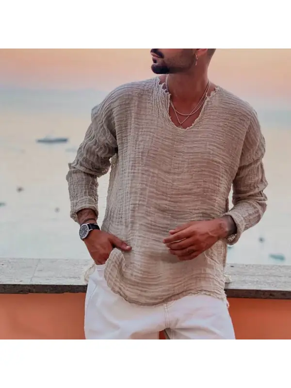 Men's Linen Simple Long-sleeved Shirt - Ninacloak.com 