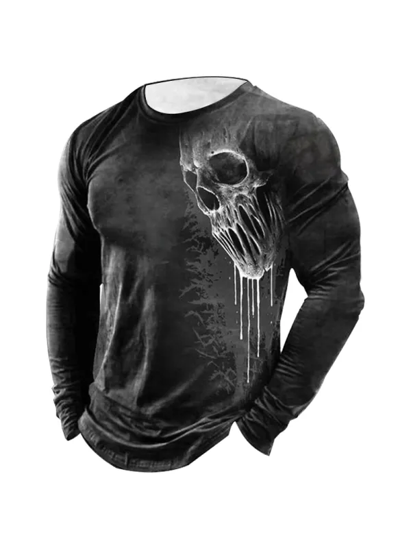 Men's Outdoor Retro Skull Head Comfortable T-Shirt - Ninacloak.com 