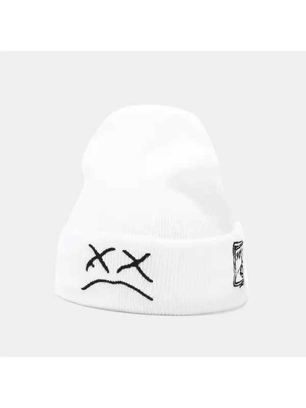 Sad Boy Face Hip Hop Knitted Beanies Hat For Winter - Ninacloak.com 