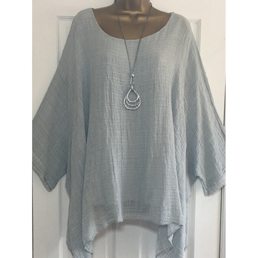

Round Neck Asymmetric Hem Plain Blouses