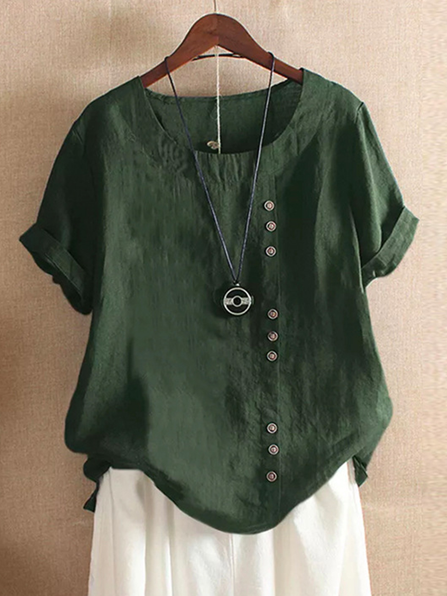 Round Neck Brief Plain Short Sleeve Linen T Shirts