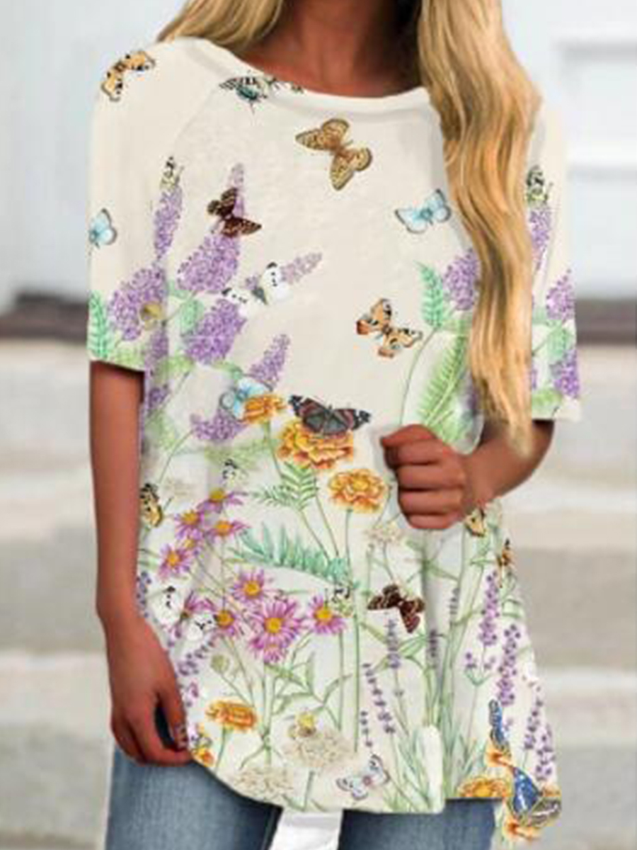 Casual Butterfly Print T shirt