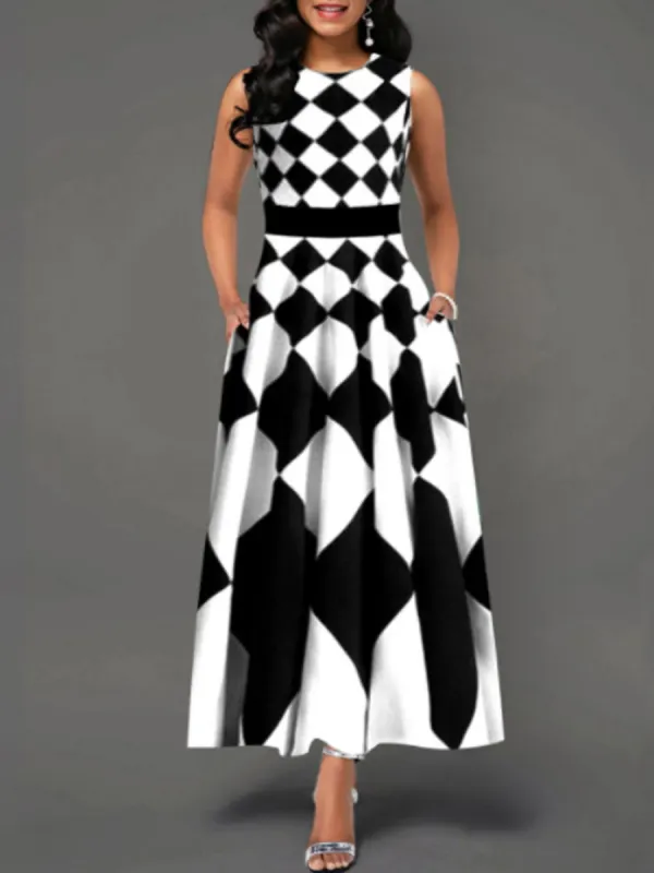 Summer Geometric Print Sleeveless Maxi Dress - Ninacloak.com 