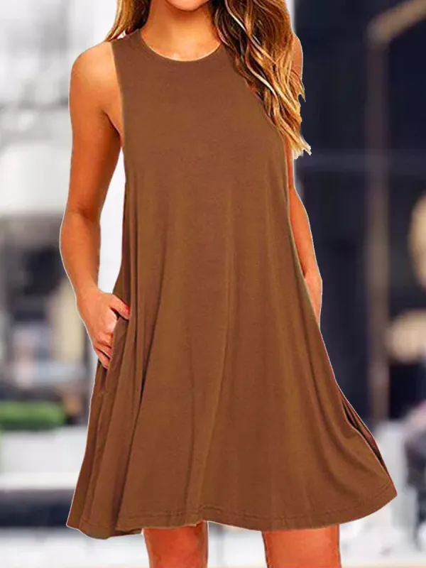 Casual Solid Color Round Neck Dress - Ninacloak.com 