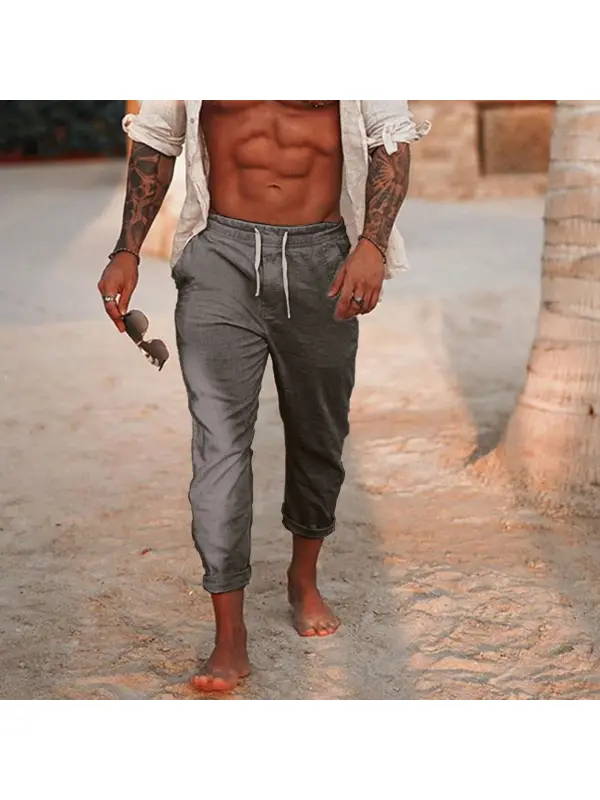 Men's Linen Holiday Plain Breathing Pants - Ninacloak.com 