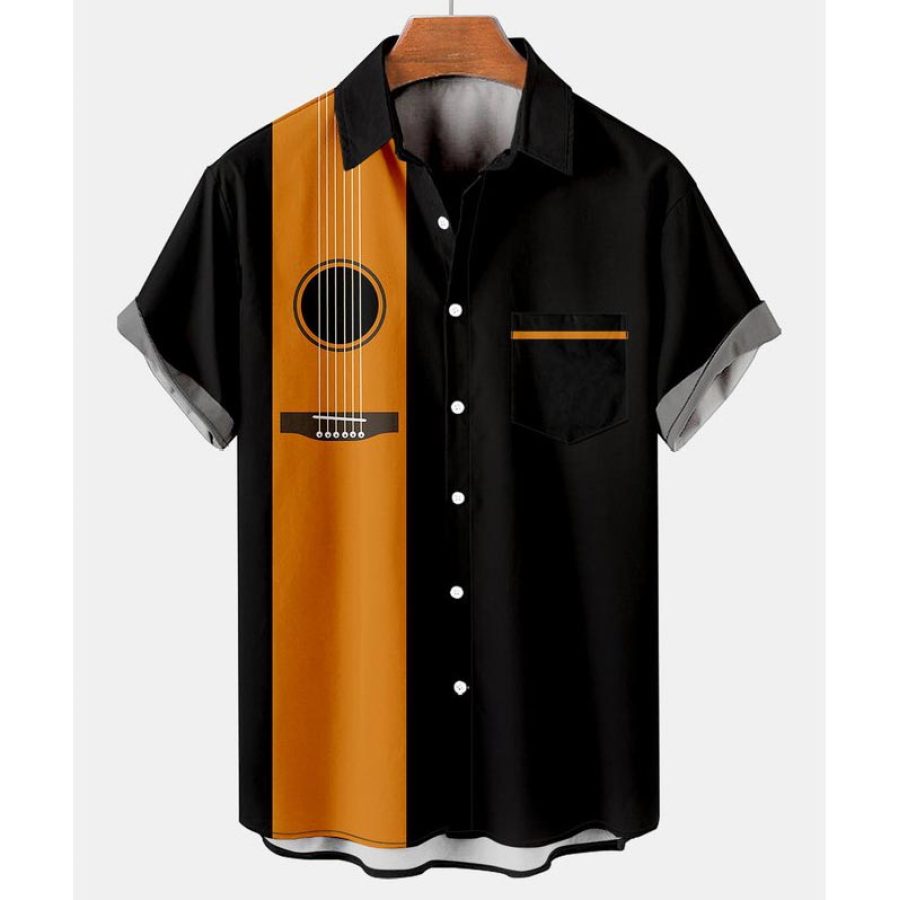 

Camisa De Praia Masculina Bolso Guitarra Manga Curta