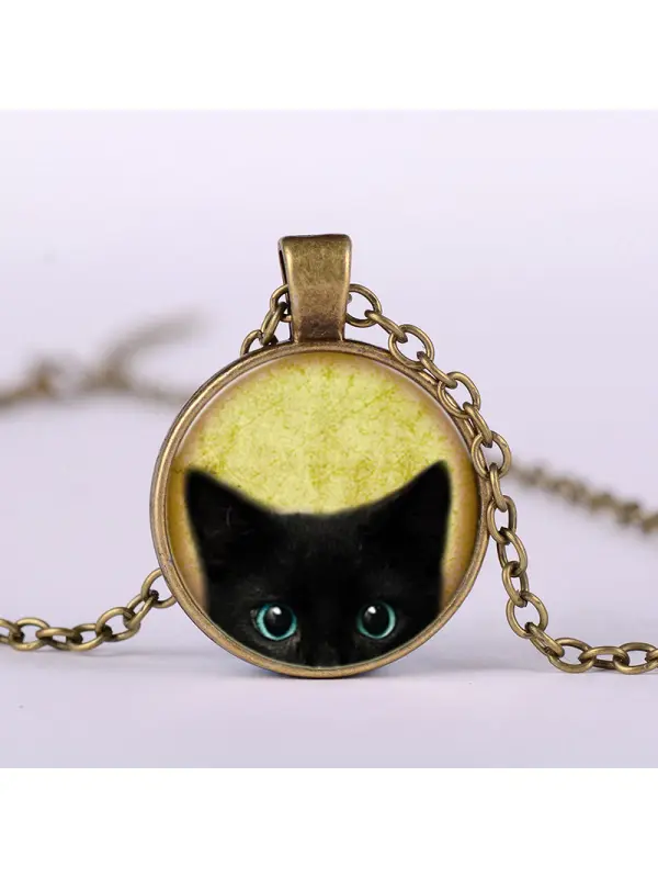 Black Cat Time Gem Cat Short Collarbone Necklace - Ninacloak.com 