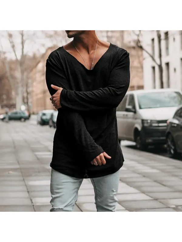 Men's Breathable Long Sleeve Wide Collar Long Sleeve Casual T-Shirt - Ninacloak.com 