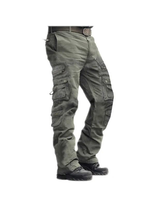 Men's Outdoor Vintage Washed Cotton Washed Multi-pocket Tactical Pants - Ninacloak.com 