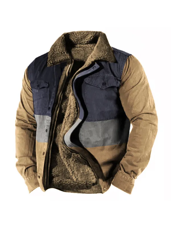 Men's Retro Lining Plus Fleece Zipper Tactical Shirt Jacket - Ninacloak.com 