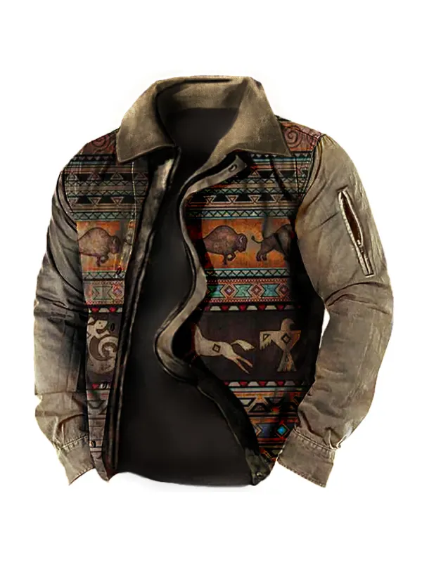 Men's Outdoor Ethnic Pattern Zipper Tactical Shirt Jacket - Ninacloak.com 