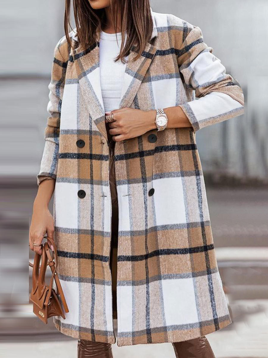 Casual Loose Double-breasted Plaid Chic Coat