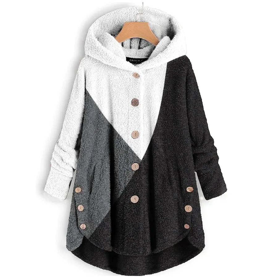 

Cappotto In Peluche Di Agnello Con Cappuccio A Blocchi Di Colore Casual