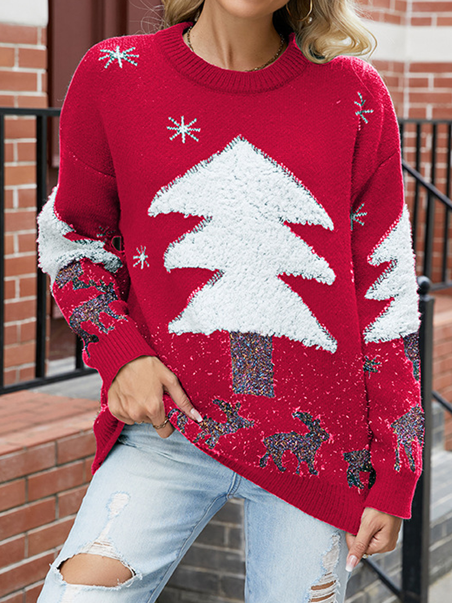 Casual Christmas Crew Neck Long Sleeve Sweater