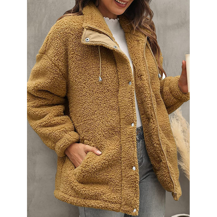 

Casual Solid Color Plush Thermal Long Sleeve Coat