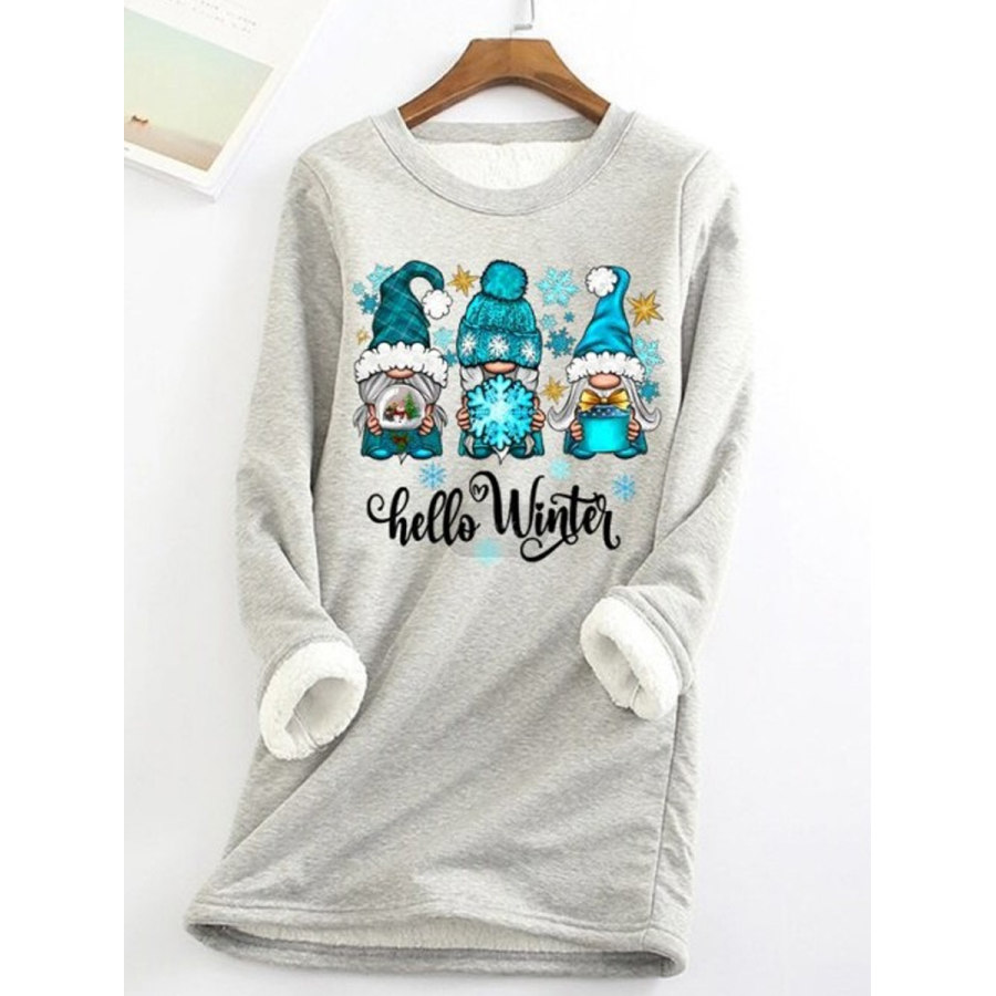 

Round Neck Loose Santa Print Fleece Warm Long Sleeve T-shirt