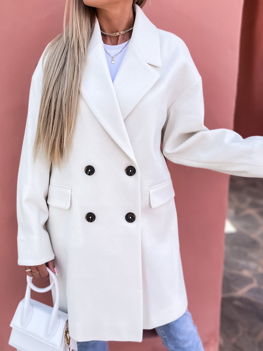 Casual Loose Solid Color Double breasted Woolen Coat