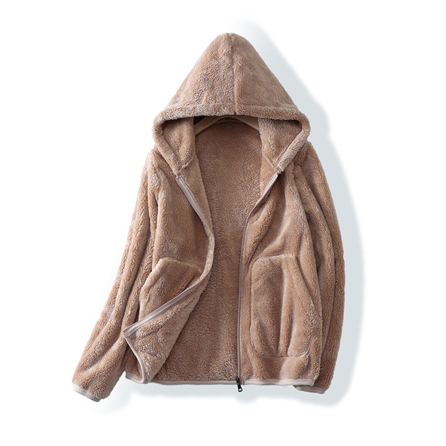 

Manteau Thermique Décontracté à Manches Longues En Peluche De Couleur Unie