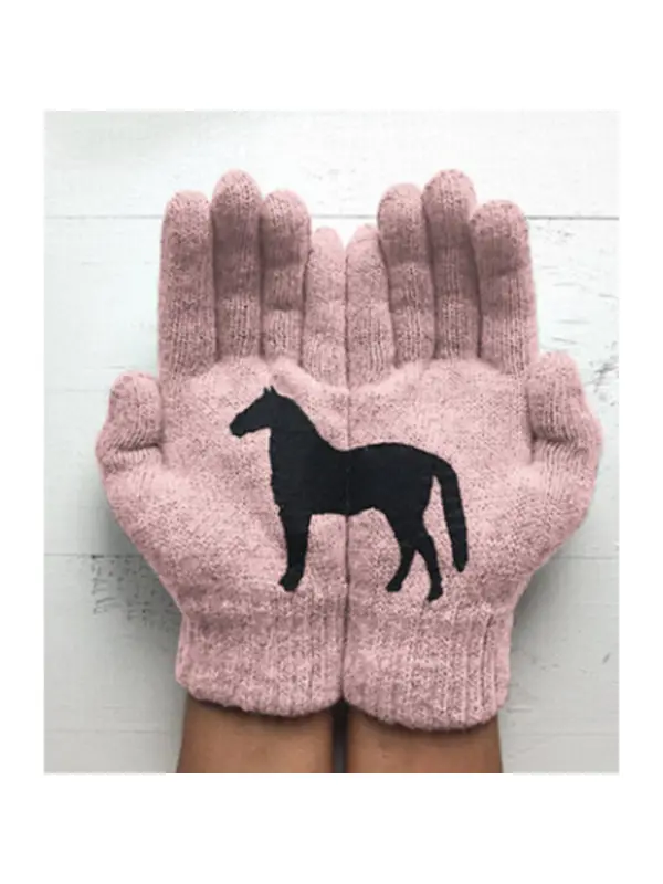 Casual Loose Pony Print Fleece Thermal Gloves - Ninacloak.com 