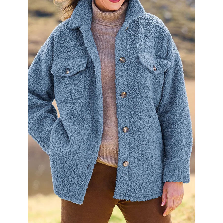 

Casual Loose Warm Solid Lamb Wool Single Breasted Coat